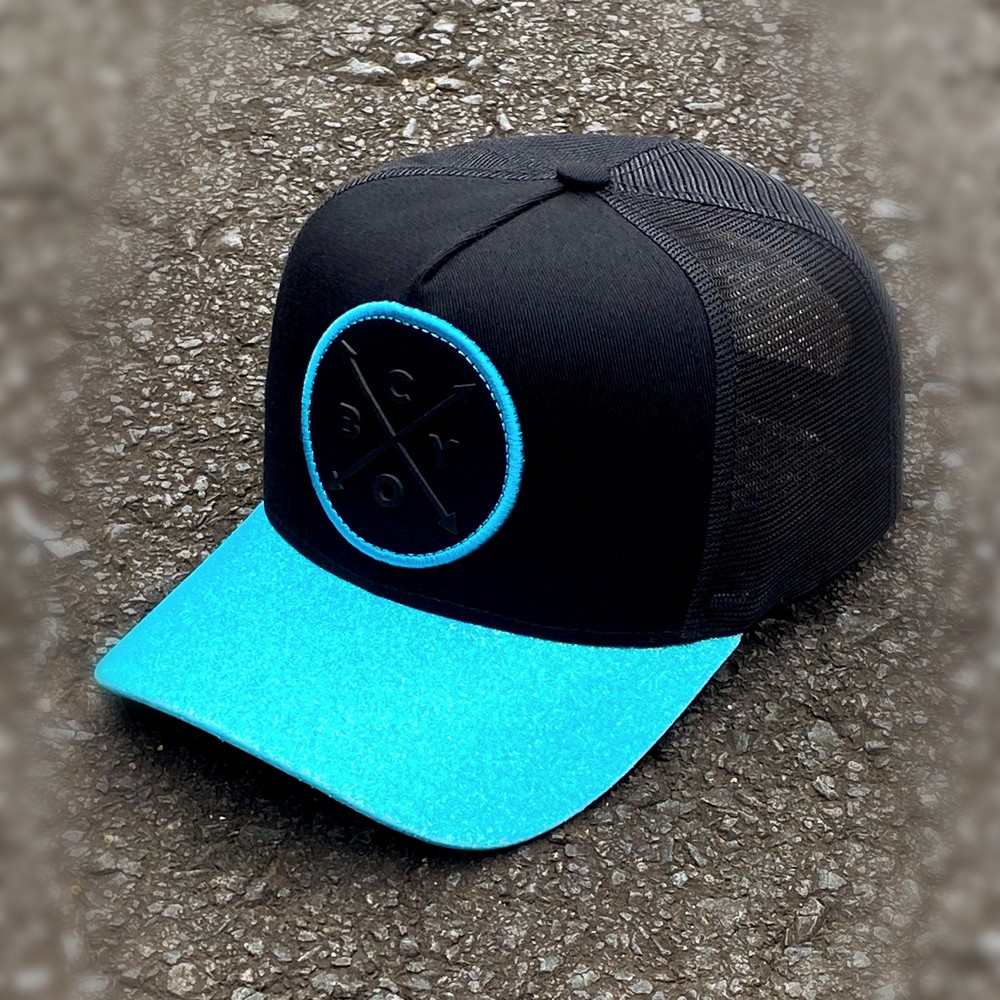 BONÉ ABA CURVA TRUCKER CHORABOY - PRETO E AZUL CLARO BRILHANTE - BN222