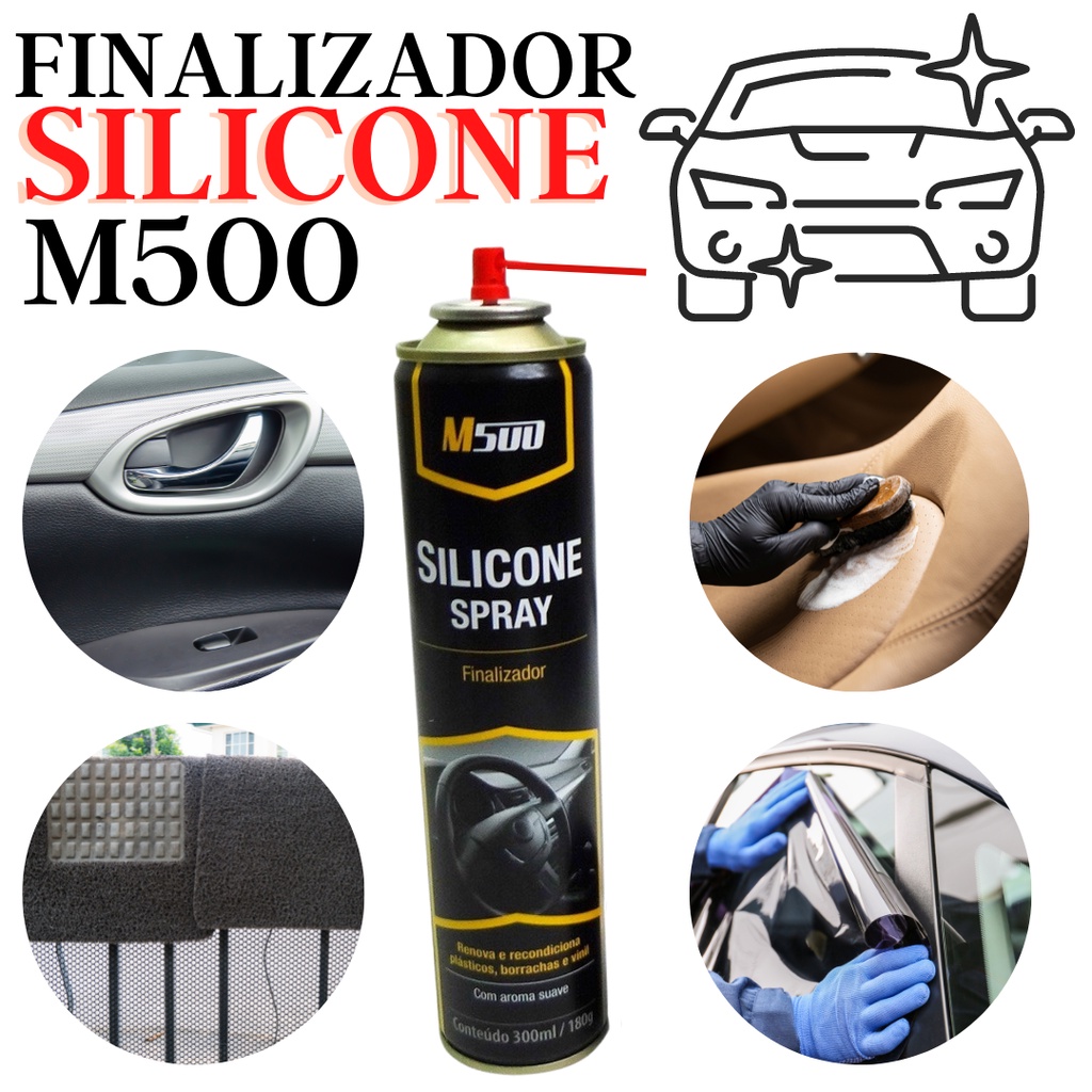 SPRAY M500 FINALIZADOR SILICONE AUTOMOTIVO 300ML - Limpa, protege e renova painéis, pneus, bc couros