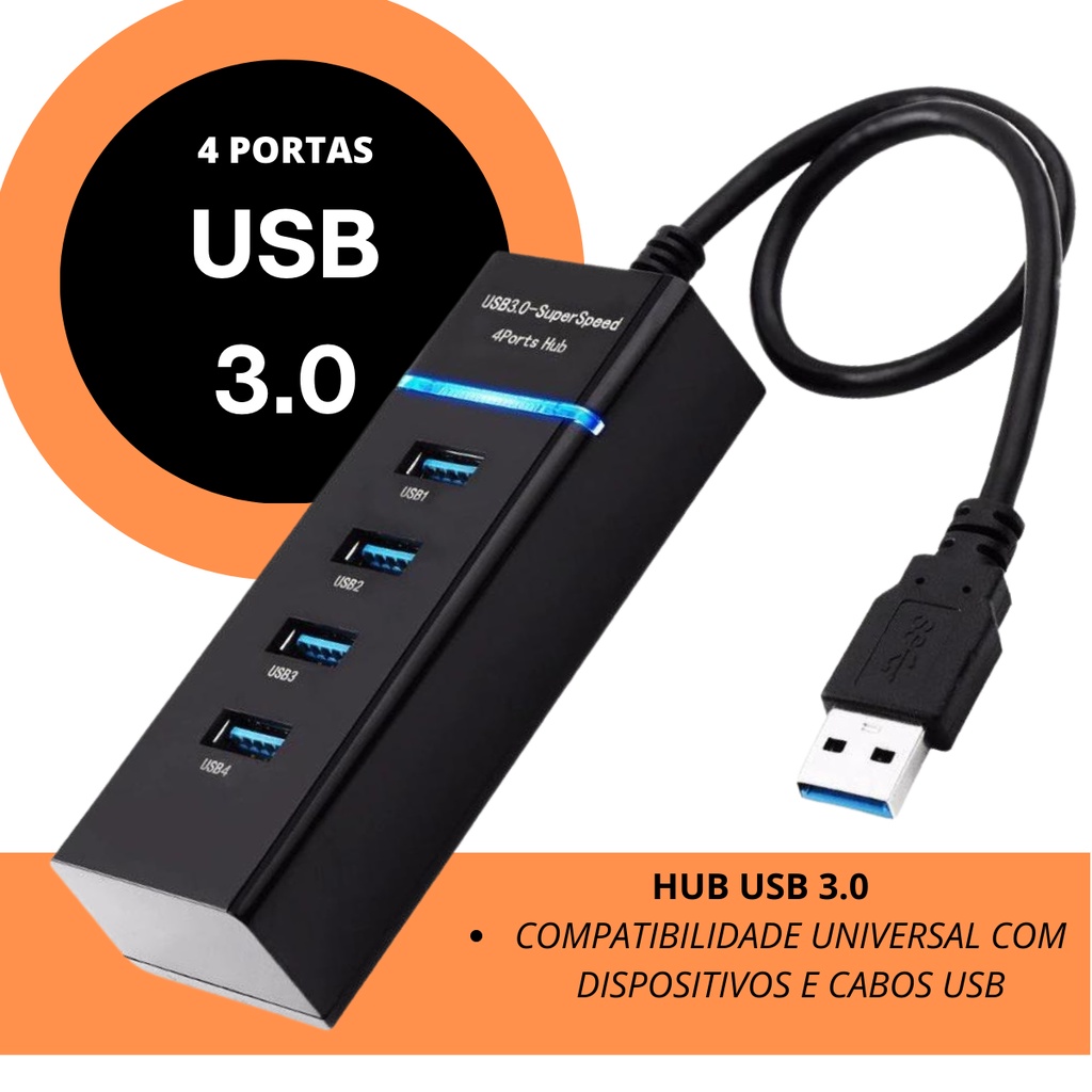 Hub usb 3 0 4 portas expansor rapido 5 gbps alta velocidade para pc