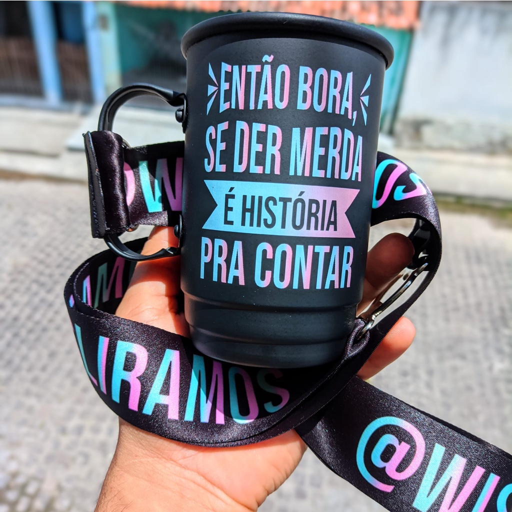 Caneca Personalizada de alumínio com cordão personalizado Tirante ...