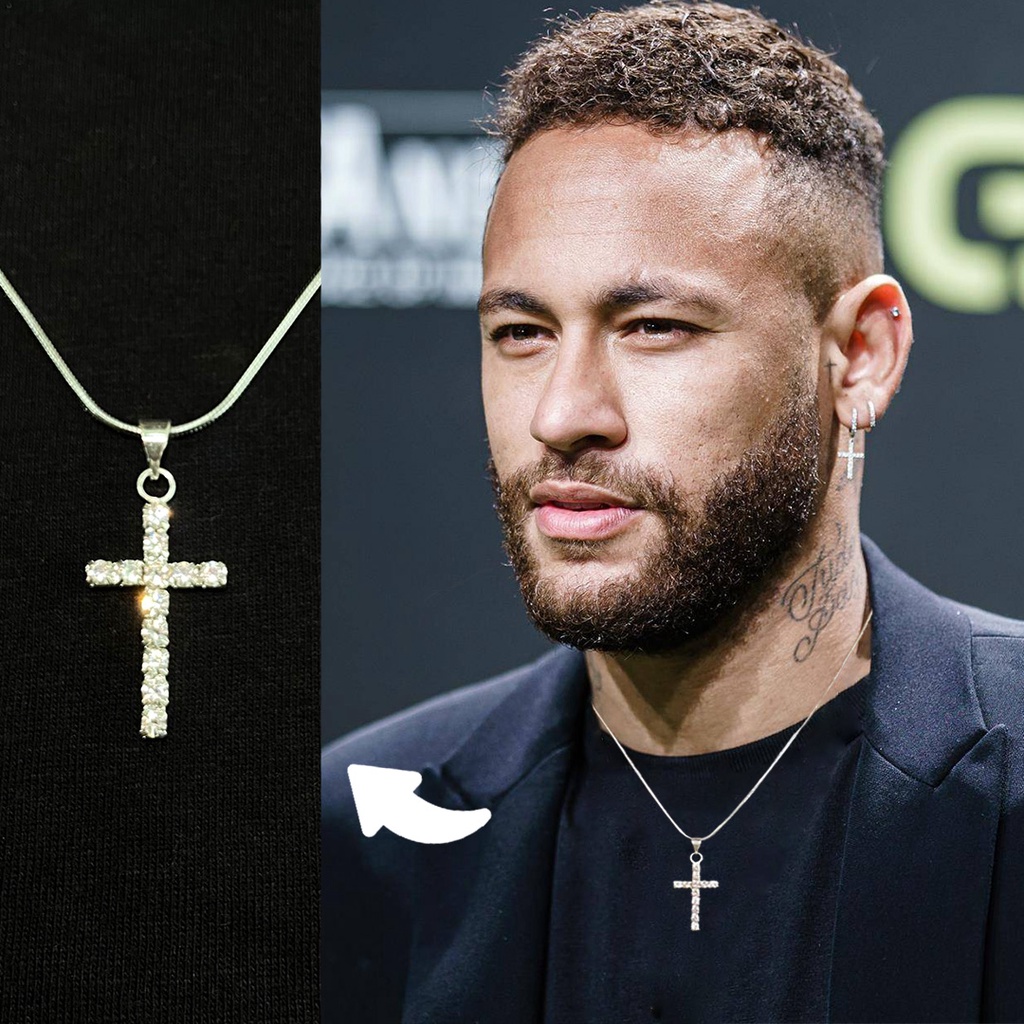 Corrente colar masculino com pingente cruz ice cravejado banhado a ouro