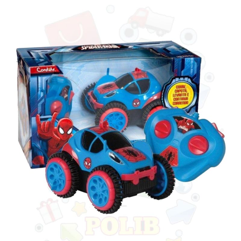 Brinquedo Carrinho de Controle Remoto Spider Flip, Homem Aranha Marvel, 3 Funções,