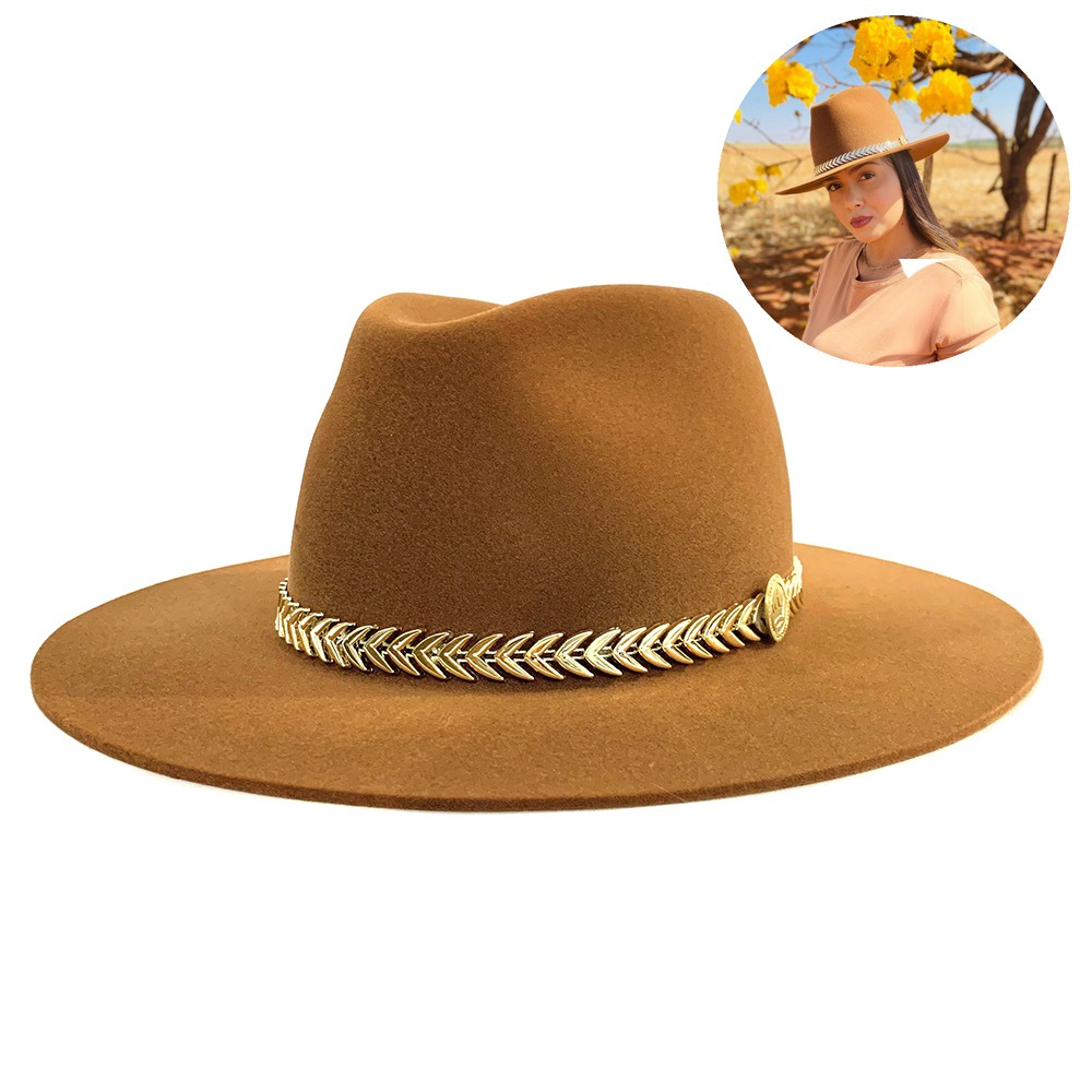 Chapéu Country Fedora Premium Bandinha Golden Brilho Setas Douradas Unissex Modelo Estilo Lauana Prado Castela em Oferta na Shopee