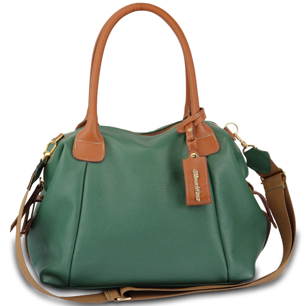Bolsa Bowling Feminina Grande em Couro Legitimo Original Verde Oliver Mour