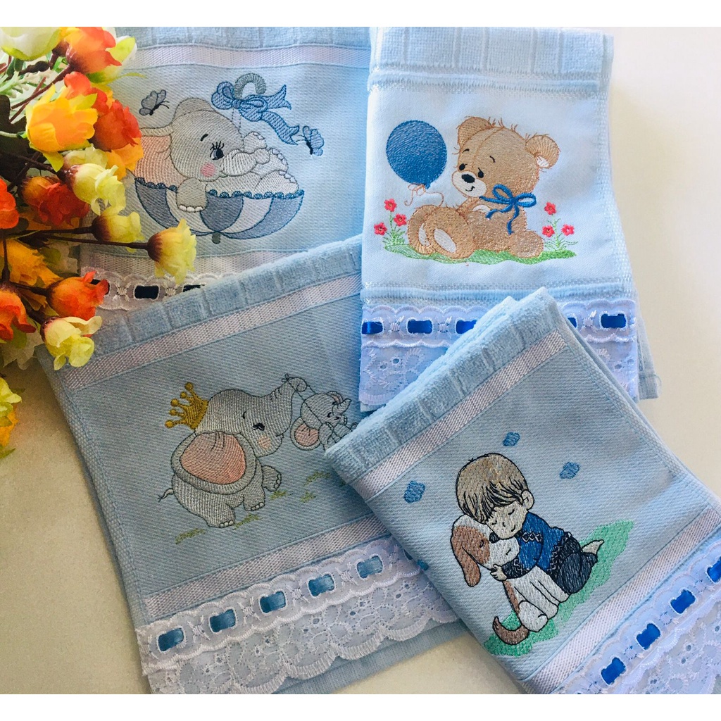 kit com 4 toalhinhas de lavabo,toalhas de boca,toalha infantil bordadas e personalizada