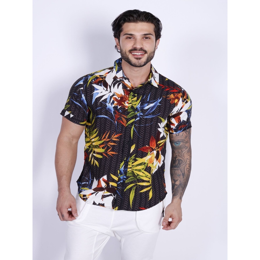 Camisa Social Floral Masculina, Manga Curta, Varias Estampas | Shopee ...