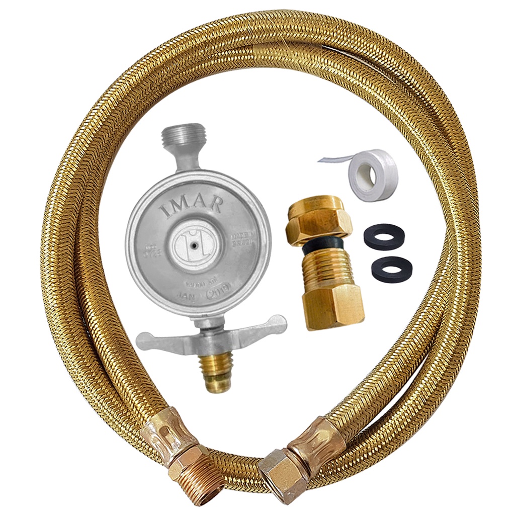 Kit Instalação Mangueira Gas Botijão Tombac + Registro Regulador 1kg + Adaptador para Cooktop Forno Fogão e de Embutir