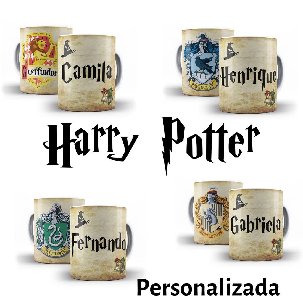 Caneca  De Plástico (Polímero) Harry Potter com NOME Grifinória - Lufa-Lufa - Corvinal e Sonserina
