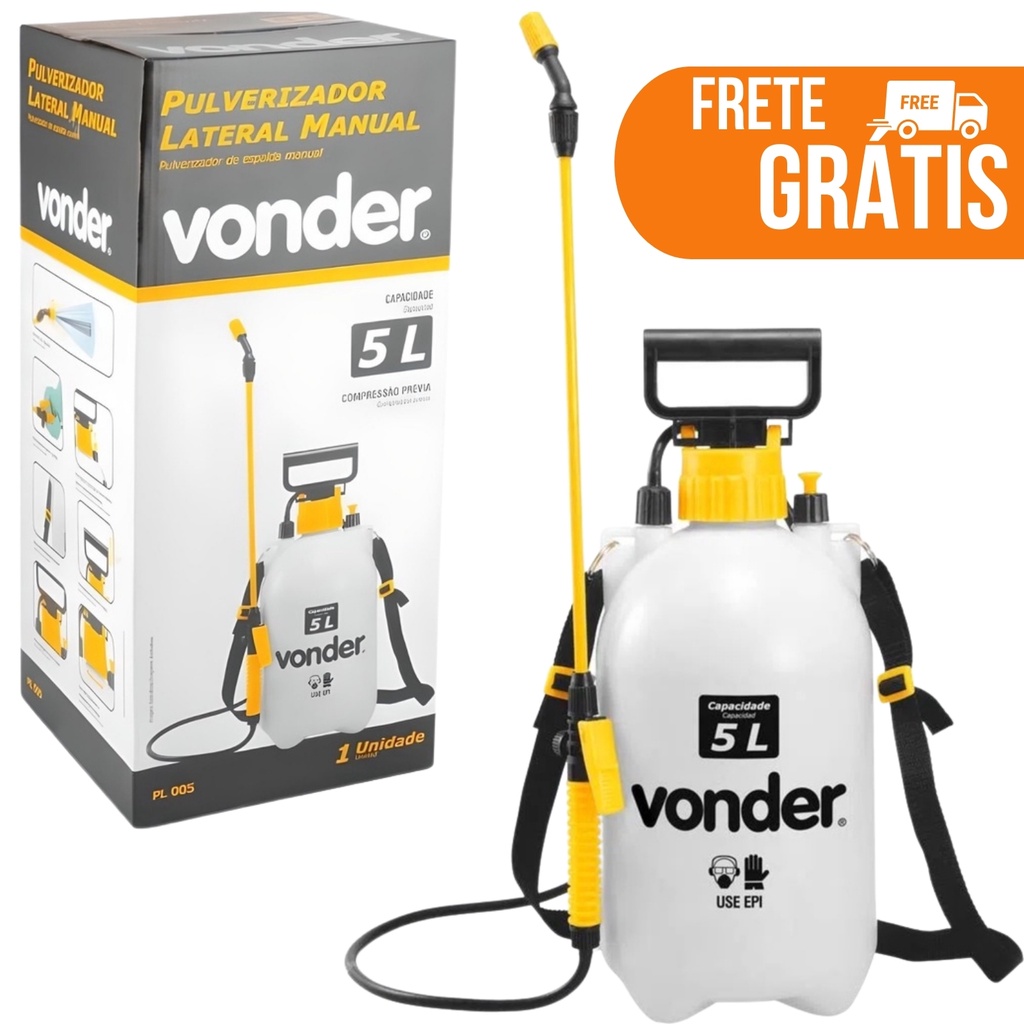 Pulverizador Borrifador 5 Litros Com Compressão Prévia Jato Regulável Vonder