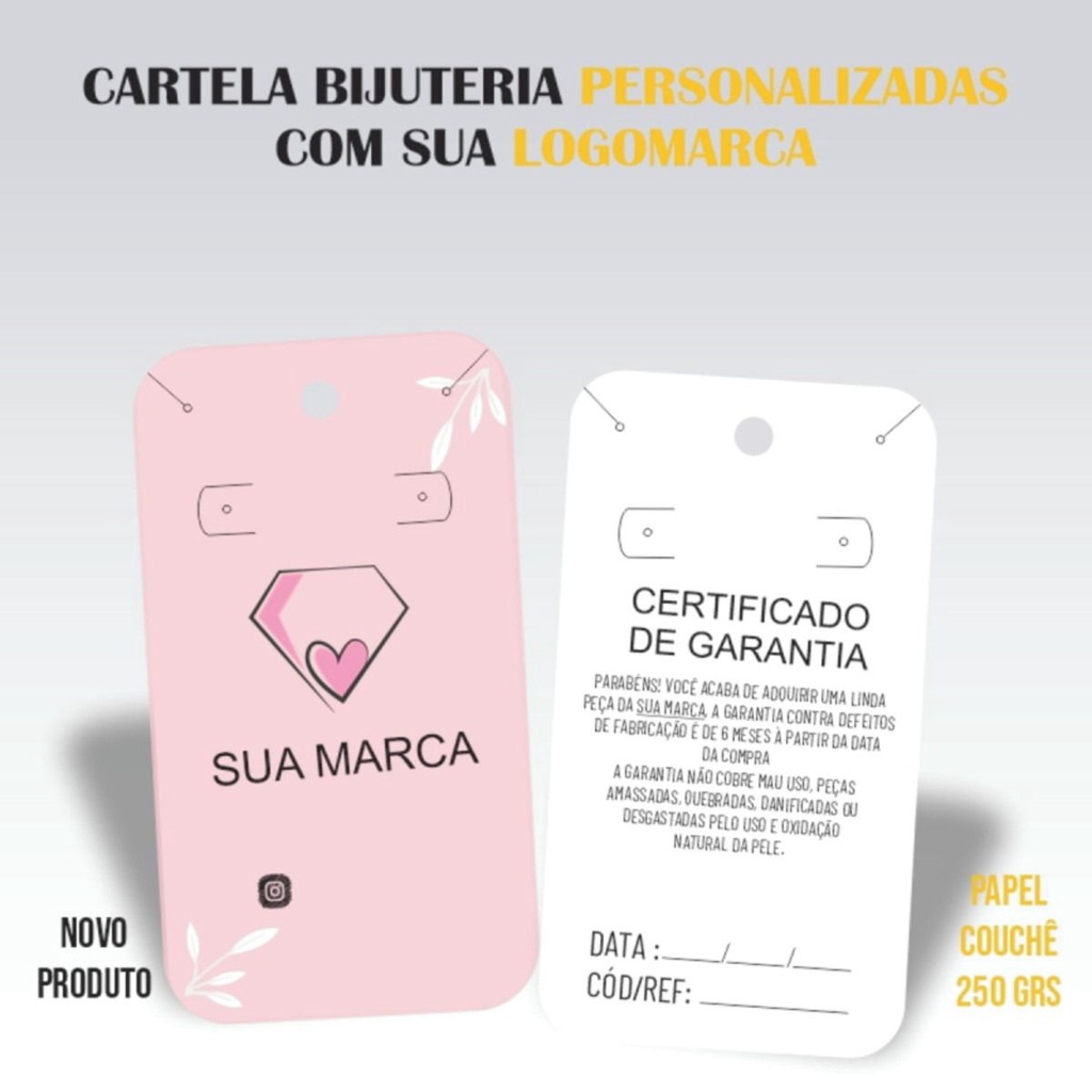 1.000 und Tag Personalizada com sua logo para brincos, colar semijoias tamanho 8,8x4,8