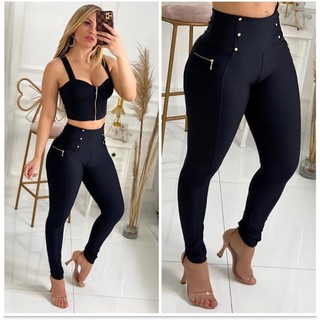 Calça Legging Feminina Poliamida Montaria cintura alta com Zipper na lateral empina Bumbum