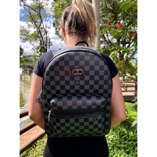 Bolsa Mochila Sacola Em Couro Louis Vuitton Xadrez Preto Unissex Reforçada Passeio Escolar Faculdade SUPER DESCONTO