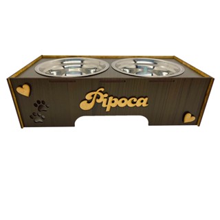 Comedouro personalizado para cachorro e gato Elevado com pote Inox e nome