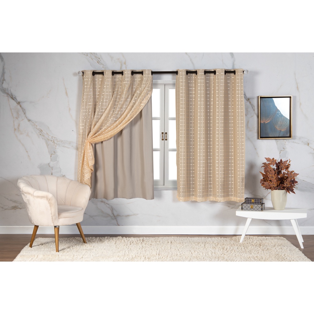 Cortina Com Blackout 2,00m x 1,40m PVC c/ Tecido Voil Xadrez Varias Cores Janela Quarto Sala Oferta