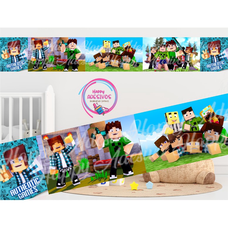 Faixa Adesiva Authentic Game Minecraft Menino Infantil Game Decoração Quarto Adesivo de Parede