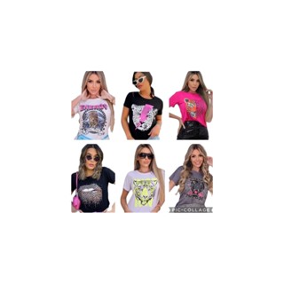 Camiseta Blusinha Tshirt Feminina Estampa Sortido com pequeno Defeito Promoção