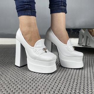 Sapato Mocassim Oxford Meia Pata Dupla Plataforma Salto