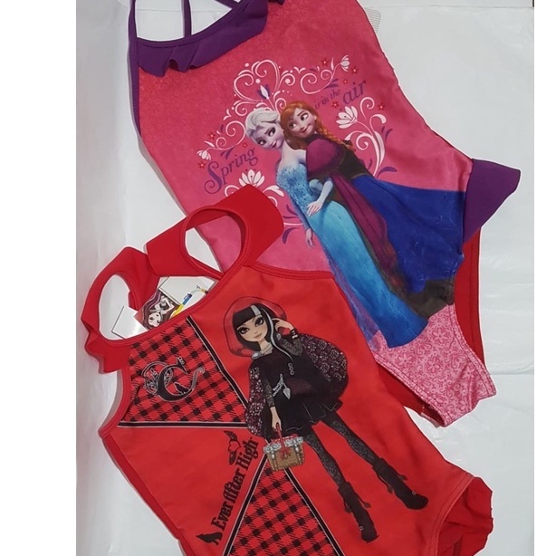 Maiô e Biquini Infantil Kaisan verde e colorido Tip Top Disney Frozen Babados rosa e vermelho e maiô Ever After High vermelho número 10