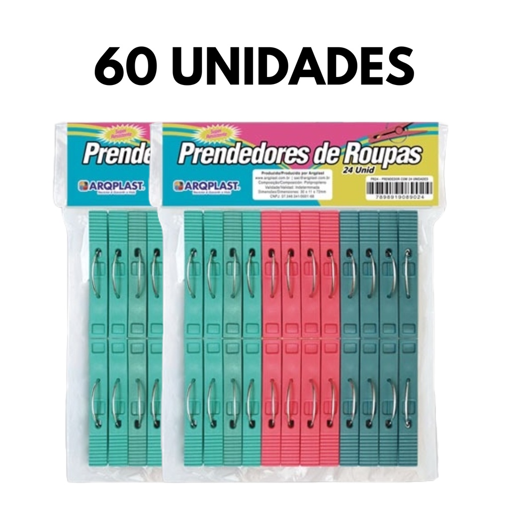 Kit Pregador Prendedor de Roupas 60 Unidades Plástico Mordida Forte Resistente em Oferta na Shopee