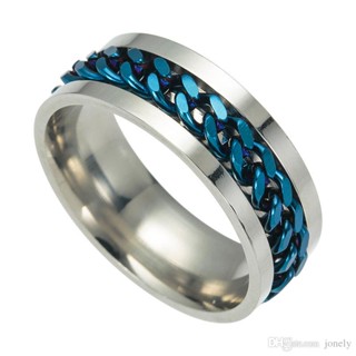Anel Masculino Corrente Giratório Cor Azul Anel Em Aço inoxidável - Oferta