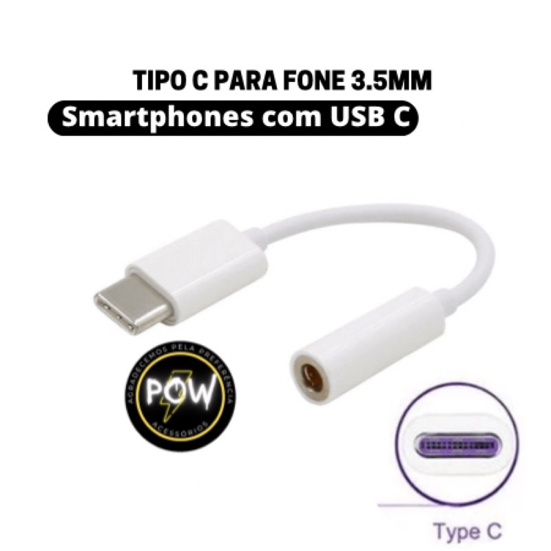 Cabo Adaptador Auxiliar Fone Tipo C Para Fone Ouvido P2 3.5mm