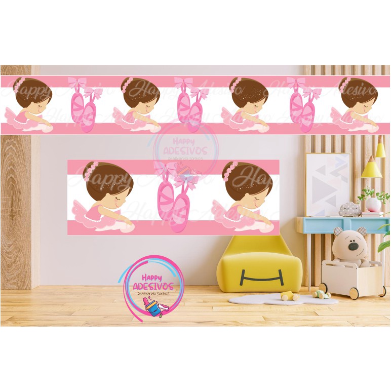 Faixa Adesiva Decorativa de Parede Adesivo para Parede Infantil Bailarina Ballet Sapatilha Rosa Menina Teen Baby Bebe