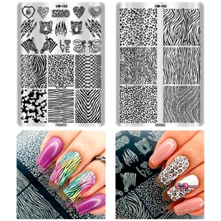 Placa Para carimbo De Unha Animal Print Dupla Face Modelo UM-102 -103 - 094 - 095 - 096 em Oferta na Shopee