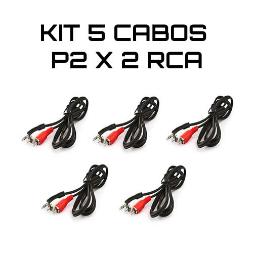 Kit 5 Cabos P2 Macho X 2 Rca Macho Audio 1,5m P/ Som / Tv / Home Theater Áudio Vídeo
