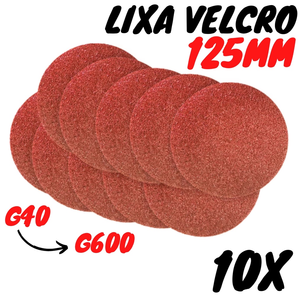 10 Discos Lixa Velcro 125mm 5" (G40 até G600) - Soldaforte