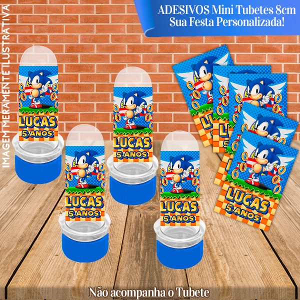 30 Adesivos de Mini Tubete 8cm Personalizado Sonic
