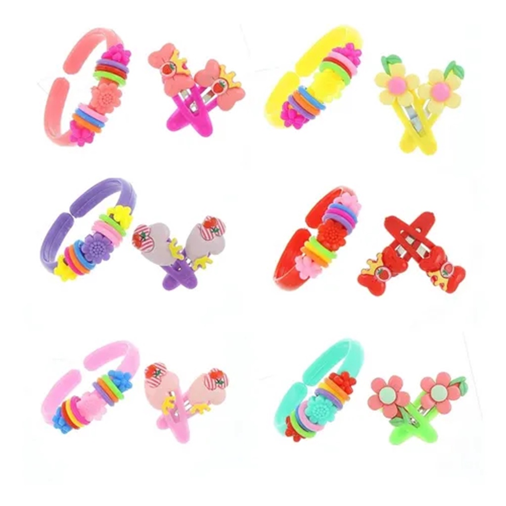 Par de Presilha Infantil Tic-Tac Com Pulseira Bracelete Cabelo Prendedor Aplique Bico de Pato