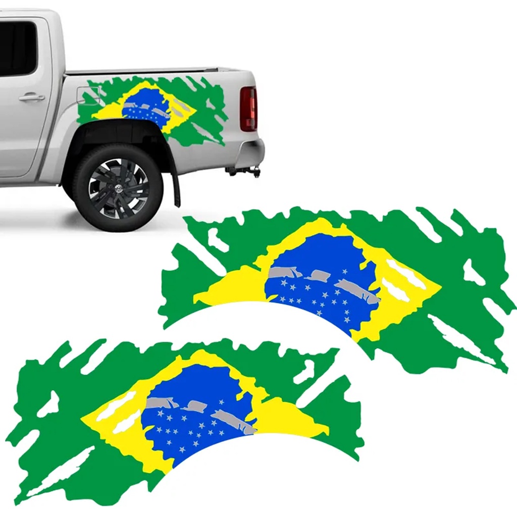 Kit Adesivo Faixa Lateral Caminhonete Bandeira Brasil