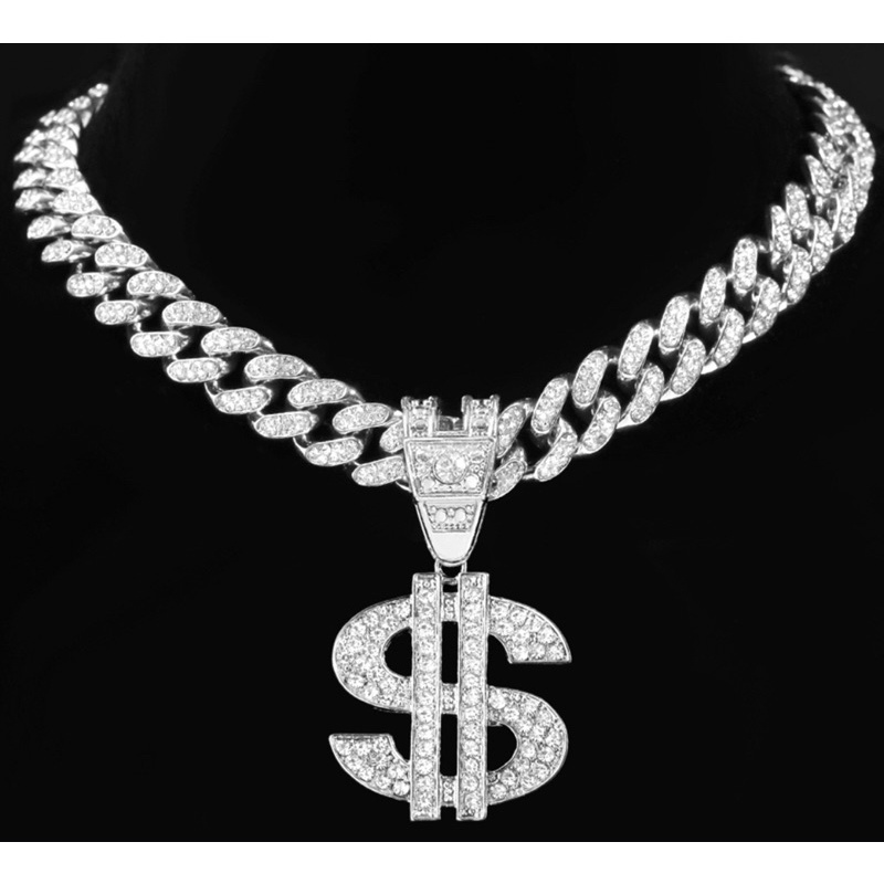 Corrente cravejado com pingente Hip Hop Rap prate banhada | Shopee Brasil