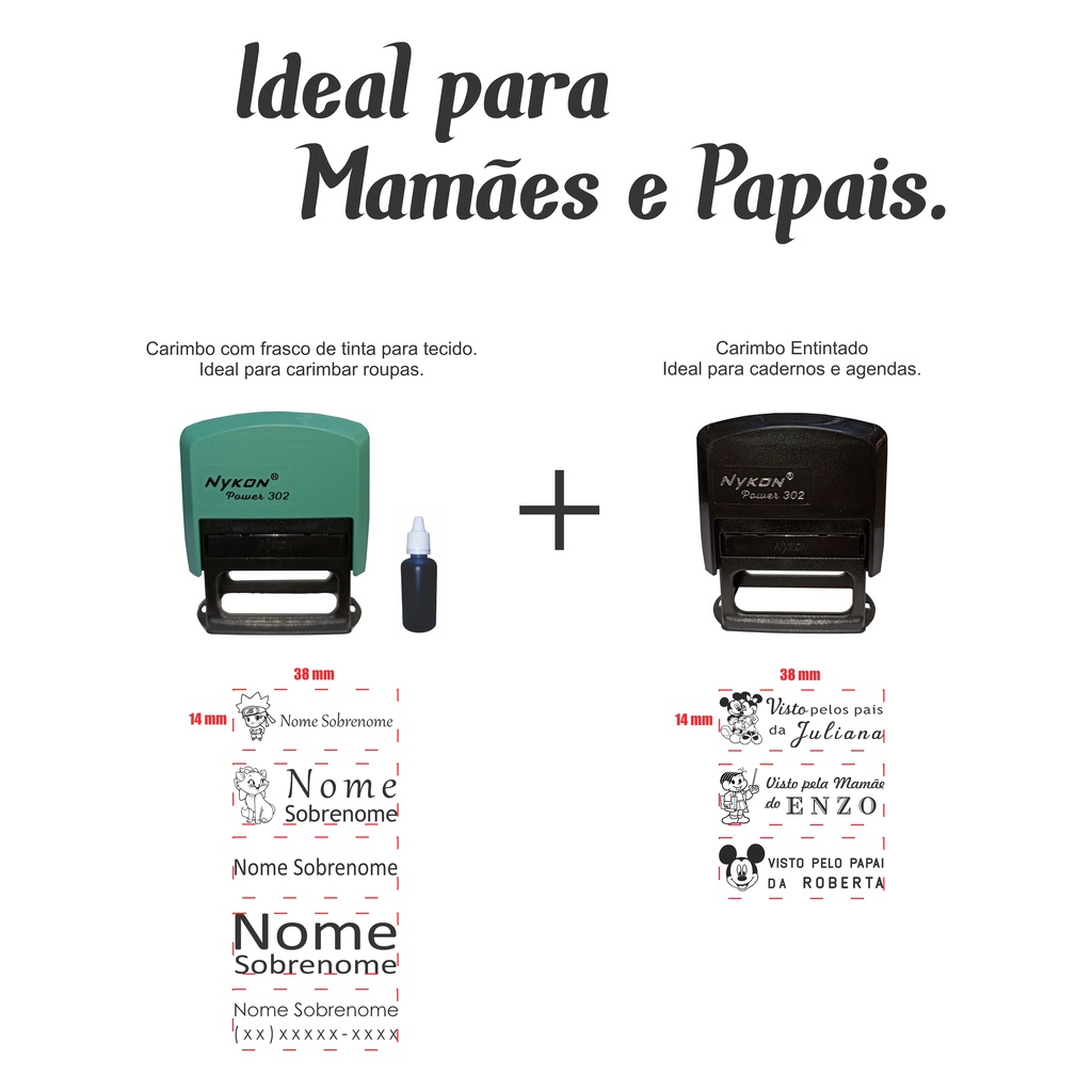 Kit Carimbo Automático para Uniformes e Agenda Escolar