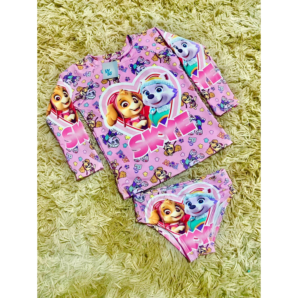 Camisa De Proteção Solar Uv50+ Mais Calcinha Temático Menina Térmica Personagens Infantis Praia Bebê