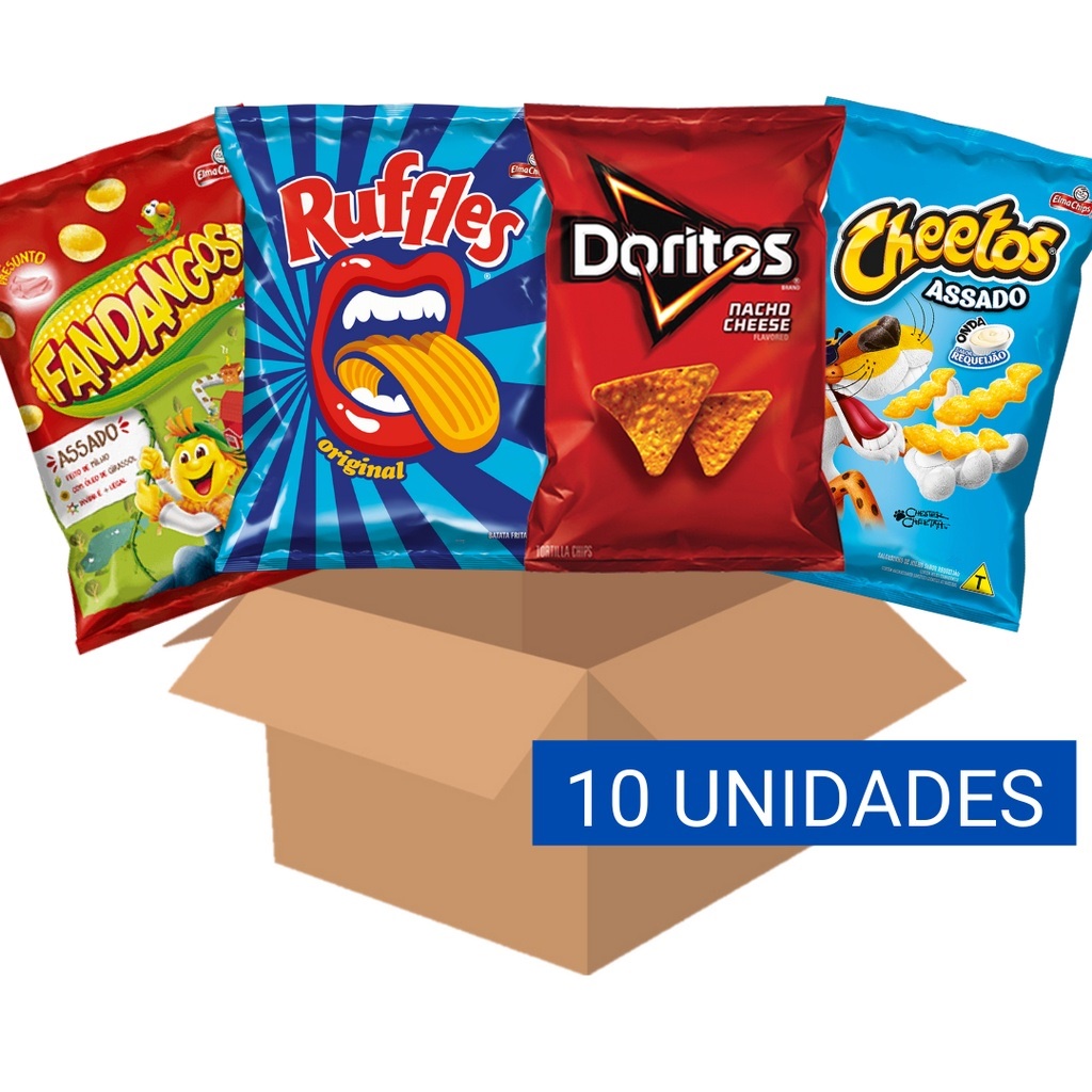 Caixa de Biscoito Salgadinho SORTIDOS 10 unidades - ELMA CHIPS