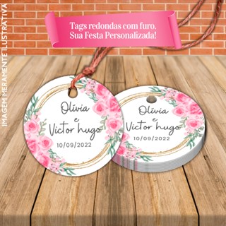 Tags Redondas Personalizadas Casamento Rosa