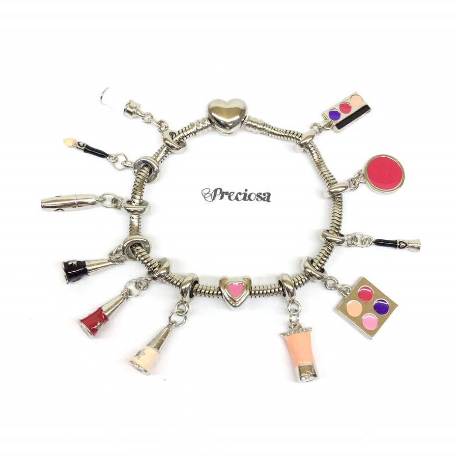 Berloques/ pulseira de maquiagem/maquiadora/coração/ delineador/ rímel/ píncel blush/ base/ pandora vivara life/ pingentes