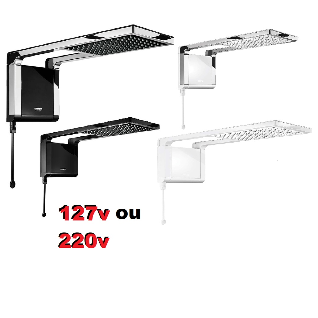 Chuveiro Acqua Storm Ultra Ducha Lorenzetti Acqua Storm Ultra Eletrônica Preto, Branco, Preto Cromado ou Branco Cromado 127v ou 220v