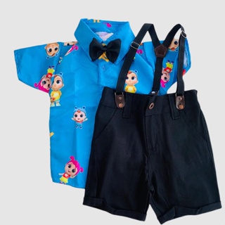 Conjunto JOÃOZINHO, camisa, bermuda, suspensório e gravata em Oferta na Shopee