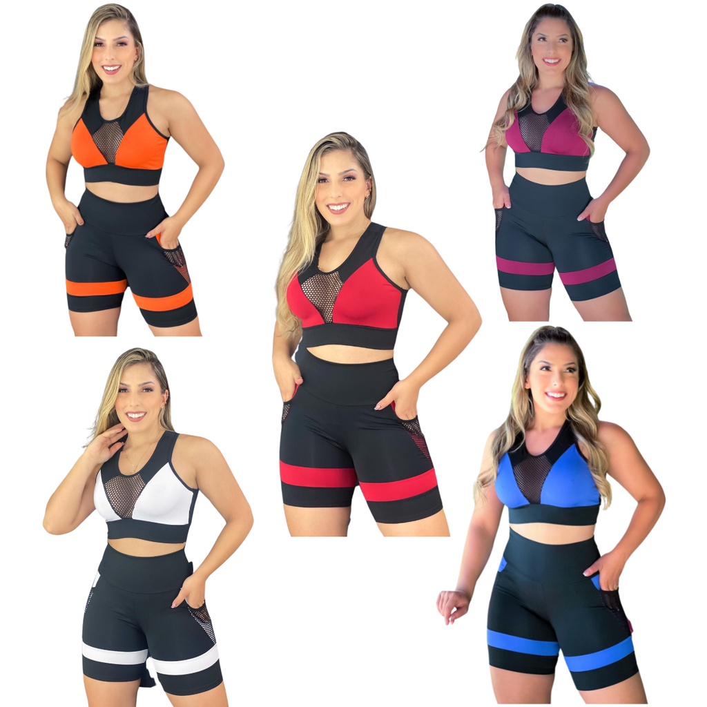 Kit 5 Conjunto de Academia Feminino Roupa Ginástica Fitness