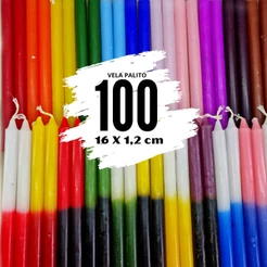 Kit 100 Velas Palito Coloridas e Bicolores 16 cm