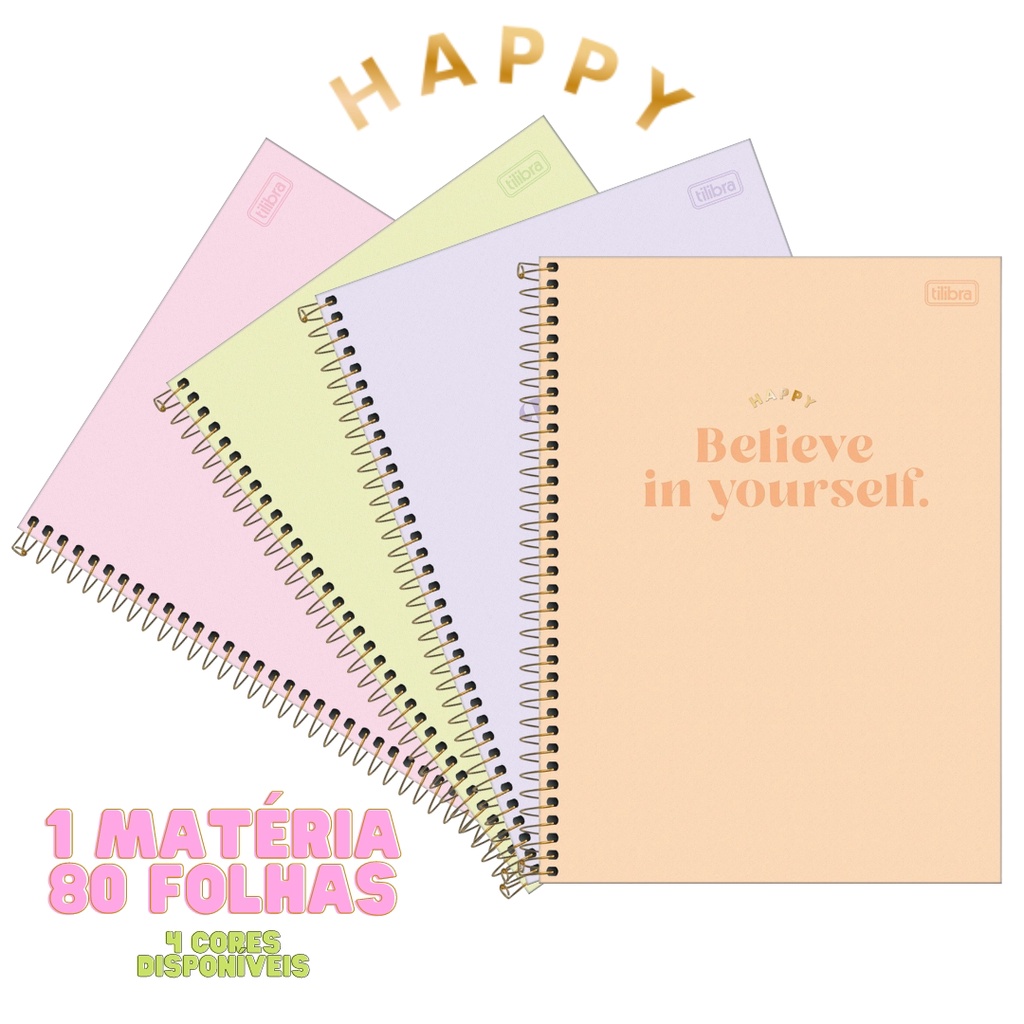 Caderno Happy Tilibra Espiral Capa Dura 1 Matéria 80 Folhas Valor Unitário Shopee Brasil 0771