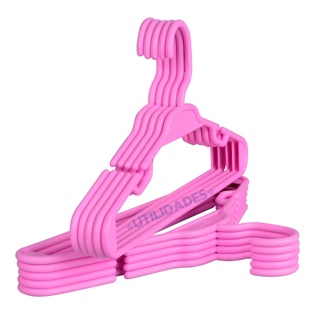 Conjunto Kit 25 Unidades Cabide Infantil/Bebê Plástico 5,5mm Rosa