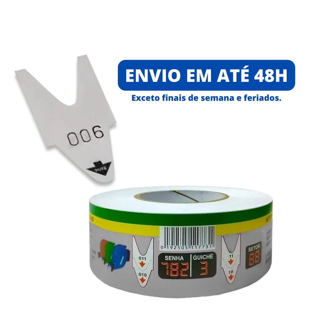 Kit C/ 5 Ou 10 Rolos Bobina De Senhas Numeradas C/ 2000 Números Várias Cores