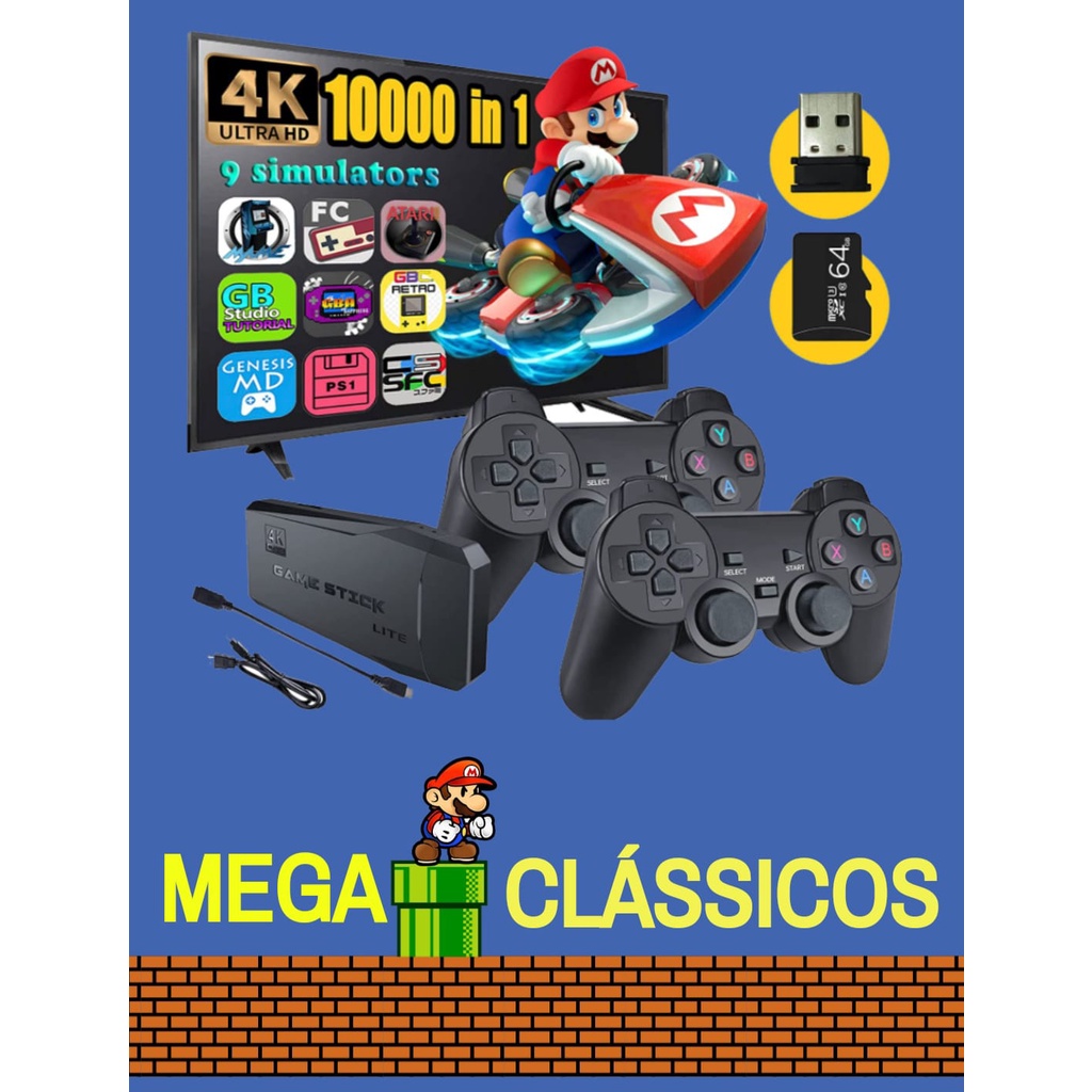 Game Stick Lite 4K com 20000 Jogos retros e 2 controles