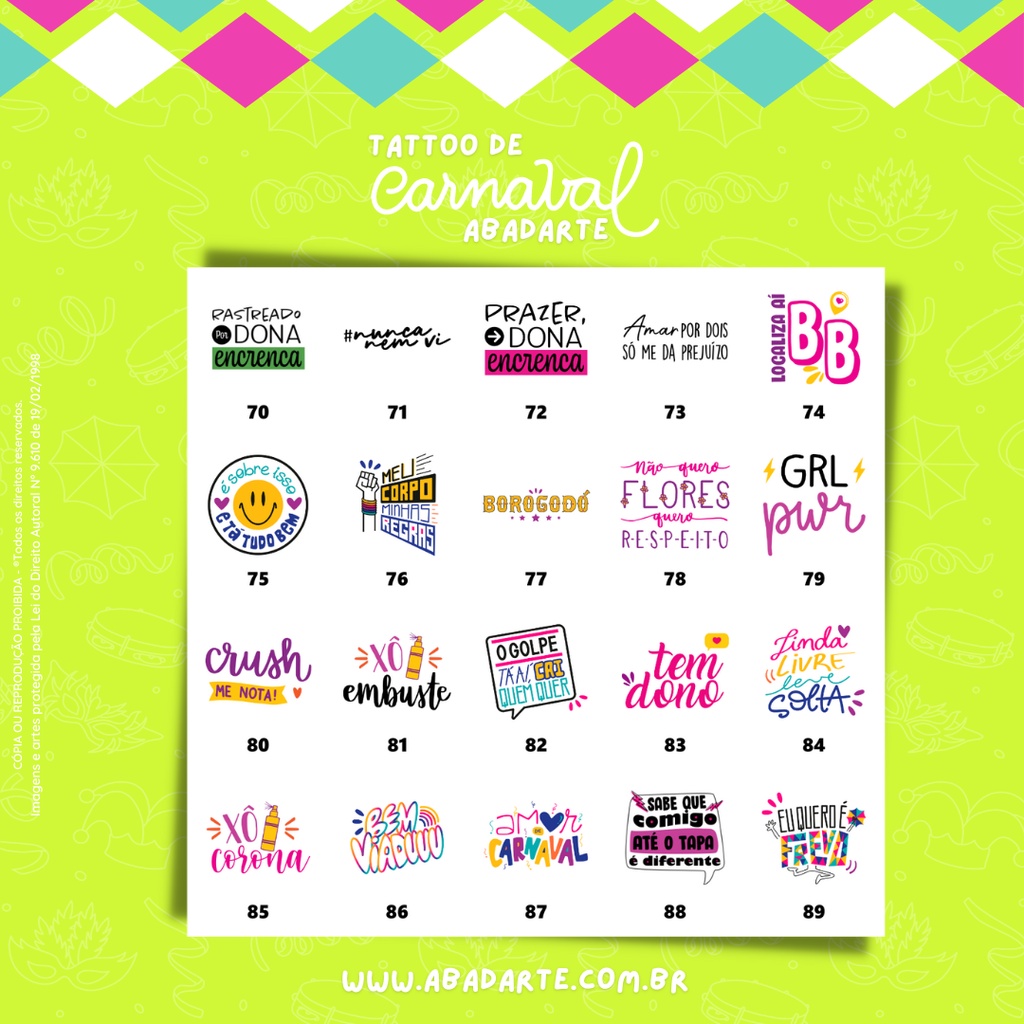 Tatuagem temporária de carnaval UNIDADE | adesivos | glitter | fantasia | tatuagens