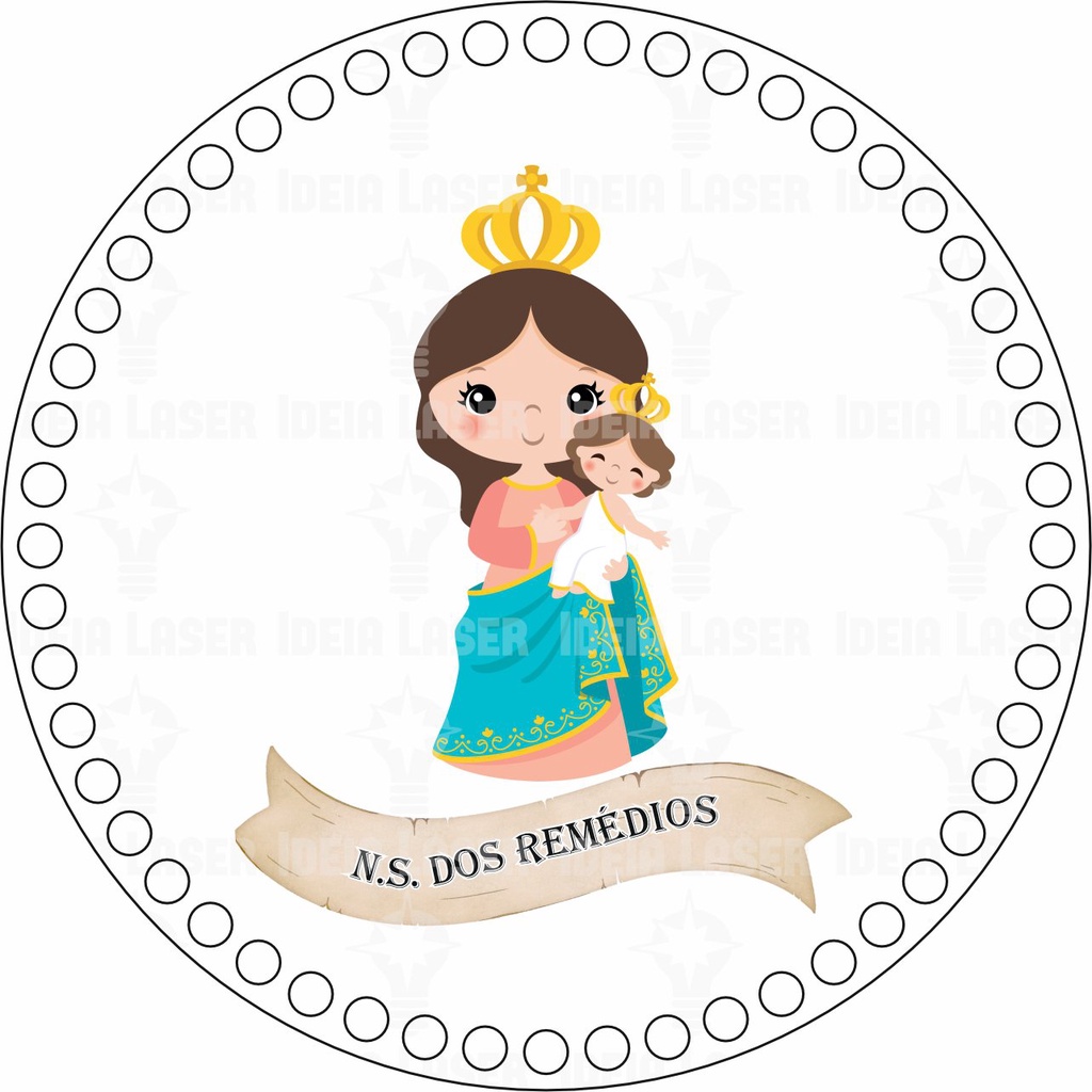 Base MDF Fio de Malha Crochê Redonda Santinhos - Nossa Senhora dos Remédios