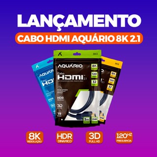 Cabo HDMI 8K 120Hz Ultra HD 2.1 Aquário Ponta Ouro 24K