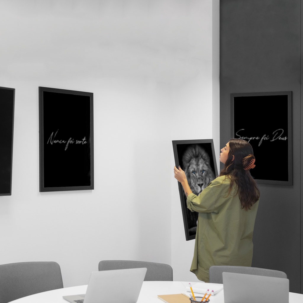 Quadro Decorativo Kit 3 Peças Sala Leão de Judá Moldura — imagem 2 de 2